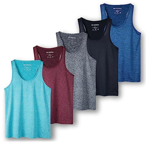 Real Essentials Racerback-Tanktop für Damen, Dry-Fit, athletisch, Performance, Yoga, Activewear (erhältlich in Übergröße), 5er-Pack, Set 10, Groß
