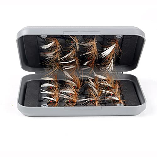 ANCLLO Fliegenfischen-Fliegen-Set mit Box, Trocken-, Nassfliegen, Nymphen, Luftschlangen für Barsch, Lachs, Forelle, Angeln, 32 Stück