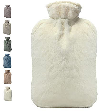 BICAREE Hot Water Bottle with Cover, 2L PVC Hot Water Bag for Neck, Shoulder Pain and Hand Feet Warmer, Menstrual Cramps, Hot Compress and Cold Therapy(Lily White)
