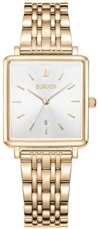 BURKER Damenuhr Daisy Damen Armbanduhr Quadratisch Datumsanzeige Analog Quarz Wasserdicht Geschenk für Frauen Geburtstag Valentinstag - Gold - 28 mm