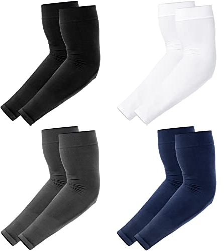 Newbyinn Ärmlinge für Damen Herren Jugend, Arm Ärmel mit UV Sonnenschutz, Tattoo Abdeckung Armstulpen, Kühlende Armabdeckung, Kompression Armschoner - Größe: M, Farbe: Schwarz + Weiß + Grau + Blau
