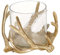 Windlicht Geweih mit Glaseinsatz Kerzenhalter Glaswindlicht Metall Gold edel Hirsch D=22 cm
