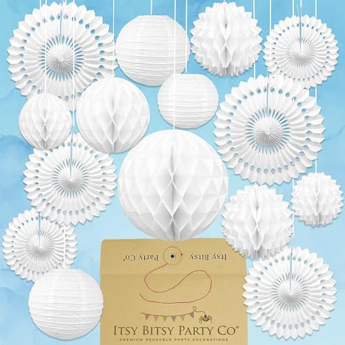 Decorazioni riutilizzabili per feste, 15 pezzi, per matrimoni, compleanni, giardino, fidanzamento, ventagli di carta, pompon, lanterne, decorazioni a nido d'ape