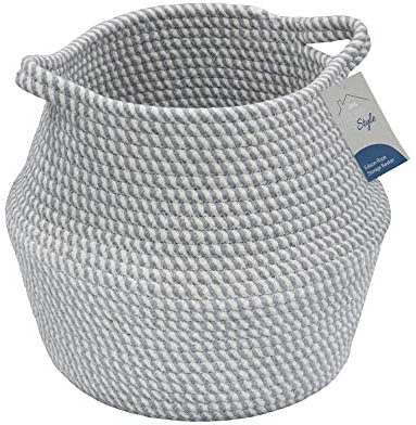 JVL Edison Round Belly Cotton Rope Storage, Medium, Grey