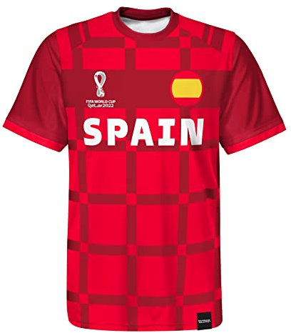 FIFA Official World Cup 2022 Classic Short Sleeve Tee, Youth, Spain, Age 8-10 Red
