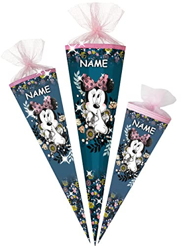 alles-meine.de GmbH Schultüte mit Glitzer - Effekt ! - Minnie Mouse 35-85 cm Größe wählbar inkl. Name - Zuckertüte - Tüllabschluß/Filzabschluß - eckig/rund - Mädc..