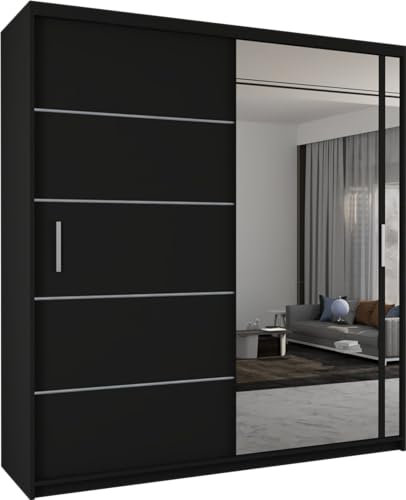 SLIDING WARDROBE 4U Indiana Free Standing Double Sliding Mirror Door wardrobe (180cm, Black)