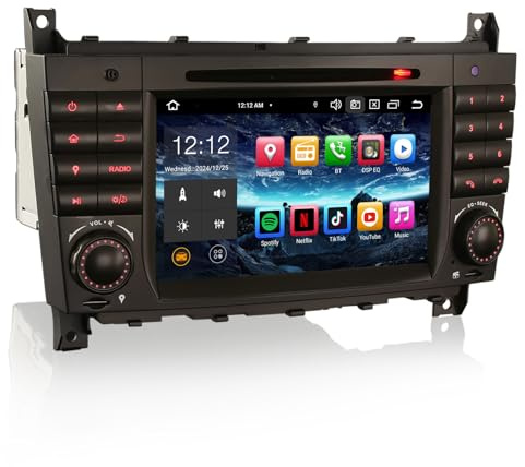 Erisin 8-Core Android 14 Car Stereo Bluetooth Sat Nav CD Player For Mercedes C Class W203 CLC Class CLK Class W209 CarPlay Android Auto DSP DAB+ Wifi 4G OBD2 DVR RDS GPS Canbus【4GB RAM+64GB ROM】