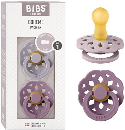 BIBS Boheme Schnuller 2er-Pack. BPA-frei., Kirschform Nippel. Naturkautschuk/Latex, Hergestellt in Dänemark. 0-6 Monate (2er Pack), Fossil Grey/Mauve