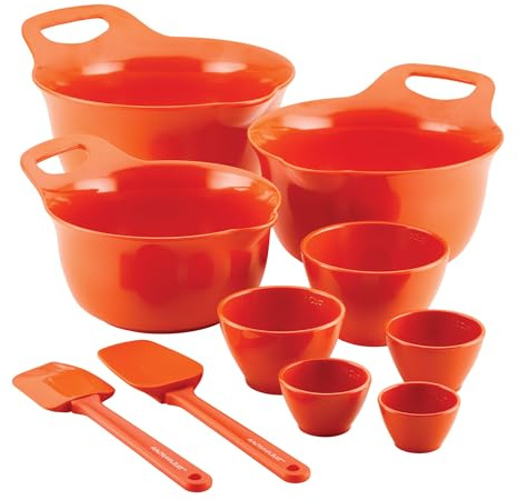 Rachael Ray Pantryware Mixing Bowl Measuring Cup and Utensil Set, 10 Piece, Orange