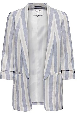 Only Onlelly-caro 3/4 Linen Blazer Tlr Noos Blazer, Femme, Manoir Anglais/Rayures : Cloud Dancer & Gris Violet, 36