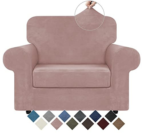 WEERRW Lot de 2 housses de canapé en velours extensible doux et pelucheux, avec base élastique pour animaux de compagnie, lavables en machine, rose, taille S