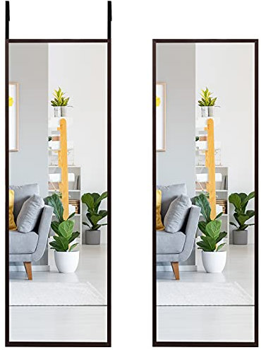 RELAX4LIFE Over Door Mirror, Full Length Body Wall Mounted Mirror with Height Adjustable Hooks, Hanging Door Wardrobe Long Mirror for Bedroom, Dormitory, Living Room and Cloakroom (Coffee)