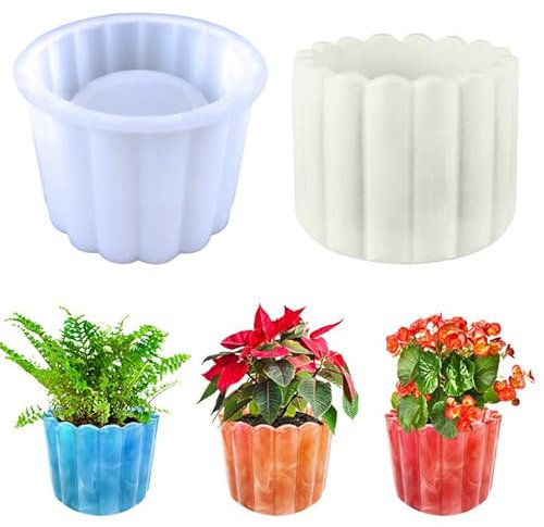 Yanmucy Garten Pflanzgefäß Harz Formen Silikon Zement Blumentopf Epoxidharz Formen, Fischschuppen Blatt Muster Sukkulenten Pflanze Silikonformen für Harz,Silikon Vase Formen für Seifenflasche(Stil-3)