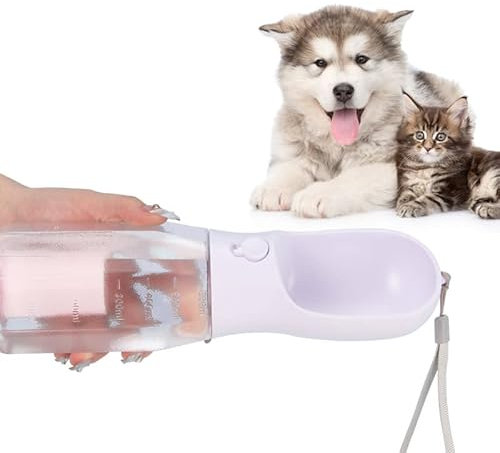QANIUOS Dog Water Bottle, 3 in 1 Portable Pet Travel Bottle with Detachable Food Container, Waste Bag, Carbon Filter, Leak Proof Lock Dog Water Dispenser for Puppy Cat Walking Hiking