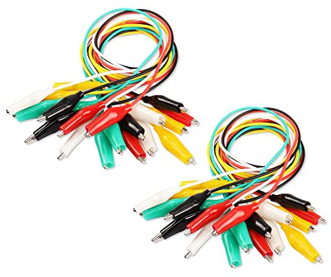 PNGKNYOCN 4,8 m 5 Farben Messleitungs-Set & Krokodilklemmen, mit Doppelend-Isolatorkabel für elektrische Schaltkreise, DIY-Schulexperimente. (20 Stück)
