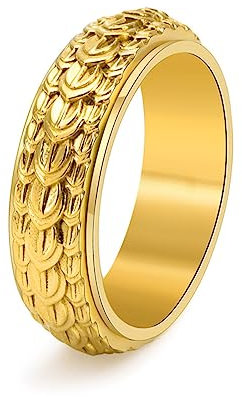 MeiLiSis Vintage-Ringe Für Männer – Dominierender Trend, Drehbarer Drachenschuppen-Ring, Männlicher Vintage-Ring Im Distressed-Stil, Unisex-Ring, Schmuckzubehör, Ringe Im Hip-Hop-Stil, Golden, 6