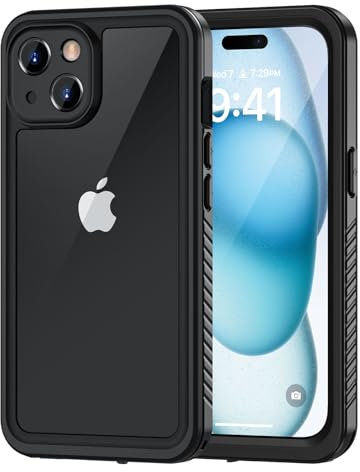 Lanhiem for iPhone 15 Case, IP68 Waterproof Dustproof Shockproof 15 Cases with Built-in Screen Protector, Full Body Sealed Protective Front and Back Cover for iPhone 15-6.1 inch (Black/Clear)