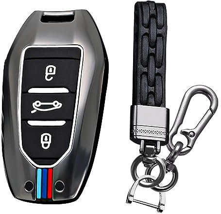 KUNIO Coque de clé Convient pour Peugeot 3008 5008 2008 308 508 208 Convient pour Opel Grandland X Astra L Convient pour Citroën C3 C4 DS5 DS7 Protection Boîtier en métal Porte-clés A Noir