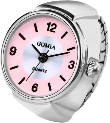 JewelryWe Ringuhr Fingeruhr Damen Elastisch - Klassische Einfache Analog Quarz Fingerringuhr Ring Uhr Uhrenring mit Rosa Rundem Zifferblatt und Legierung Elastisch Band