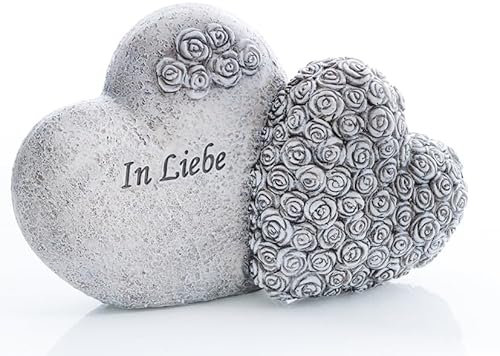 Besinnliche Grabdeko zur Erinnerung, frostfest und witterungsbeständig Grabschmuck - Grabfigur - Friedhof Deko (Herzduo In Liebe 20 x 13 cm)