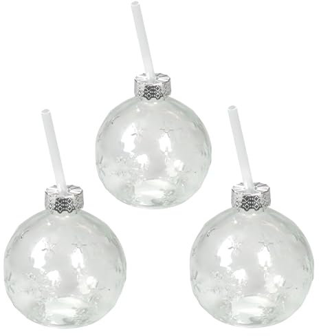 Seaside No.64 - weihnachtlich geformte Trinkgläser mit Trinkhalm für Dekoration und Lieblingsgetränk - Trinkgefäße mit Strohhalm als Eyecatcher auf deiner Tafel (3er-Set, Kugel Schneeflocke)
