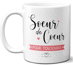 DECOHO - Mug Sœur de Cœur - Tasse céramique blanche - Design élégant et message fort - 33 cL, compatible micro-ondes et lave-vaisselle - Blanc