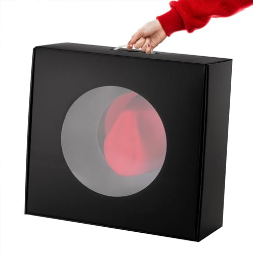 LADYBRO Große Hutbox, Geschenkbox, Hutträger, breite Krempe, Filz, Stroh, Panama, Fedora, Cowboy-Hüte, Schutz, Organizer, Halter, transparentes Fenster, tragbar, schwarz, 46 x 41,9 x 16 cm