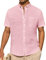 J.VER Men's Short Sleeve Linen Shirts Shrink Free Button Down Loose Fit Solid Shirt Casual Breathable Light Summer Beach Holiday Shirts Tops with Pocket Light Pink L
