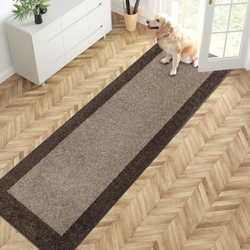 PURRUGS Dirt Trapper Door Mat 24 x 84, Non-Slip/Skid Machine Washable Entryway Rug, Shoes Scraper, Throw Rug, Super Absorbent Area Rug for Muddy Wet Shoes and Paws, Grayish Brown & Coffee
