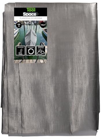 ToolSpace SUPERDICKE Gewebeplane Premium Plane mit Ösen 4x6 m Wetterfest Abdeckplane UV Beständig Tarp Outdoor Garten Wasserdicht Schutzplane Bauplane Silber 130g/m2 Reißfest Industrieplane Bootplane
