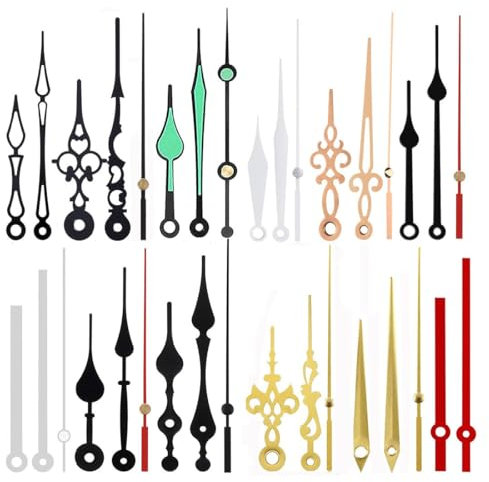 LEEQ Set de 12 Style Zeiger für wanduhr - Aluminium Uhrzeiger bausatz Quarz uhrwerk Lange Zeiger DIY Ersatzteile für die Uhr Reparatur(mehrere Farben)