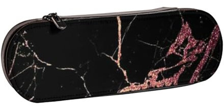 Black Rose Gold Marble, Pencil Case PU Leather Pencil Pouch Big Capacity Pencil Pen Case Cosmetic Bag