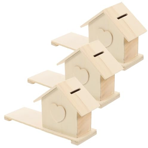BESTonZON Süßes Sparschwein Spielzeug 3-TLG. Holzhaus Spardose für Jungen