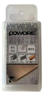 POWORE Cobalt Drill Bits 6.5mm Box of 10, M35 HSS Metric Round Shank Twist DIN338 with Case for Hardened Stainless Steel, Metal, Aluminium, Tile, Wood, & Cast Iron, Drill Driver Accessories