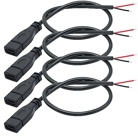 Riertostng Short USB C to 2 Pin Bare Wire Open End Cable,10inch 25cm 5V/3A Type C Female Plug Pigtail Power Wire,for and USB C Equipment Installed or Replacement Repair DIY Cable(4Pcs)