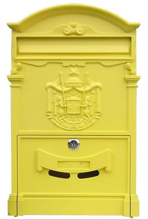 zxhrybh Briefkästen für Draußen, Wandbriefkasten mit Abschließbarkeit, Postkasten mit Großem Fassungsvermögen im Vintage-Stil, Brifkasten aus Metall für Sicherheitsbriefe, für Draußen(Yellow)