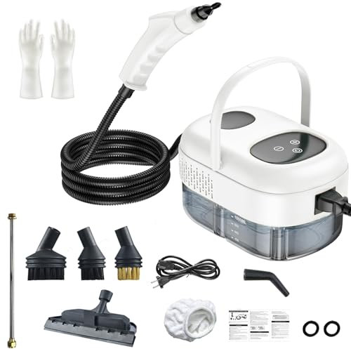 Kocusu Steam Cleaner Handheld 2500W 6 Speeds Adjustable,Steamer Cleaning Machine 1100 ML with 3 Brush Heads,Steamer for Cleaning with Smart Touch for Tile,Grout,Carpet,Car,Kitchen(White)