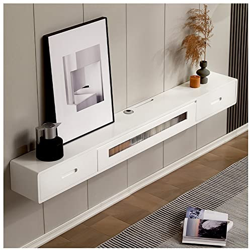 Meuble TV mural flottant avec clapier de rangement pour la maison et le bureau Blanc 180 cm
