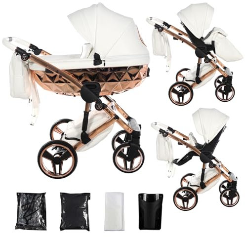 Junama Kinderwagen Diamond Hand Craft 2in1 3in1 4in1 (09 - Weiß und Kupfer, 2in1)