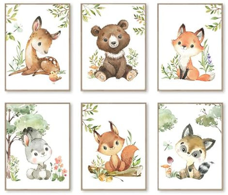 6 Affiche Animaux Jungle Enfant Affiche Bébé Animaux Safari Decoration Chambre Bebe Garcon Tableau Foret Enfant 21x30cm Poster Animaux Savane Bébé Toile Deco Murale Enfant Garçon Fille Cadeau