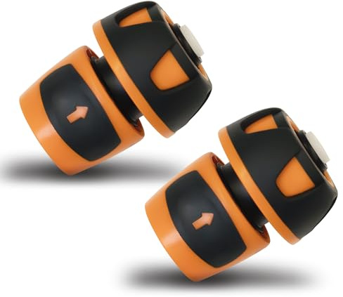 YourCasa 2 x Raccords de tuyau - 3/4 pouces (19 mm) avec AQUASTOP - Lot de 2 raccords de tuyau pour tuyau de jardin - Raccord de tuyau rapide - Adaptateur de tuyau (Orange)