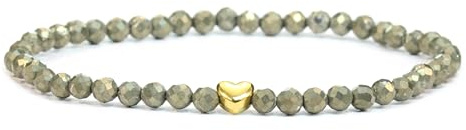 LAKADA Echtes Edelstein Armband mit facettierten 4mm Perlen und Edelstahlherz Heilstein Schutzstein Edelsteinarmband Glücksbringer Talisman Geschenk