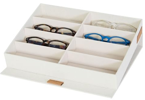 LOVE IT STORE IT Premium Brillenbox für 8 Sonnenbrillen - Aus Leinen Stoff - Brillenaufbewahrung mehrere Brillen - Verstärkt mit Holz - Beige - 32x25x5,5 cm