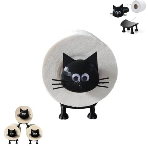 Katzen Toilettenpapierhalter - Lustiger 3D Gedruckter Klorollenhalter, Stehend ohne Bohren, Dekorativ für Badezimmer, WC Rollen Aufbewahrung (Schwarze Katze)