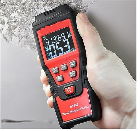 Feuchtigkeitsmessgerät, HT632 Holz Feuchtigkeit Meter Wand Wasser Tester Digitale Feuchtigkeit Meter Zwei Pins Hygrometer Beton Zement Ziegel Detektor fur Holz Brennholz wande Baustoffen