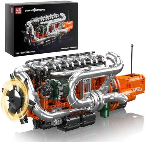 Mould King 10200 Technik V8 Motor Bausatz Bausteine Modell Klemmbausteine Motor mit Übertragungsfall Simulation LKW Auto Engines kit für Erwachsene(3472 Teile)