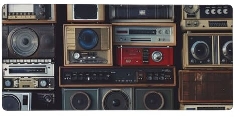Großes Gaming-Mauspad mit rutschfester Gummiunterseite, Vintage-Wand-Boombox-Mauspad mit genähtem Rand, 90,2 x 40,6 cm erweiterte Schreibtischunterlage für Laptop-Schreibtischunterlage