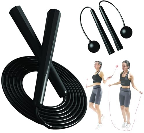 Comba de saltar para fitness, cuerda de saltar inalámbrica con peso, longitud ajustable, ideal para fitness y resistencia, adecuada para niños, con bolsa de almacenamiento y pelota de peso (negro)