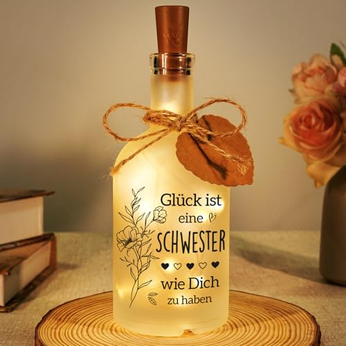 Buioata Beste Schwester Geschenk, Geschenk Schwester Geburtstag - LED Flaschenlicht Mit Spruch Glückslicht, Geschenk für Schwester, Geburtstagsgeschenk Schwester, Geschwister Geschenk